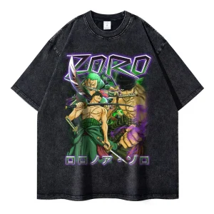 RORO-ZORO" - One Piece Zoro Anime Oversized Vintage Washed T-Shirt