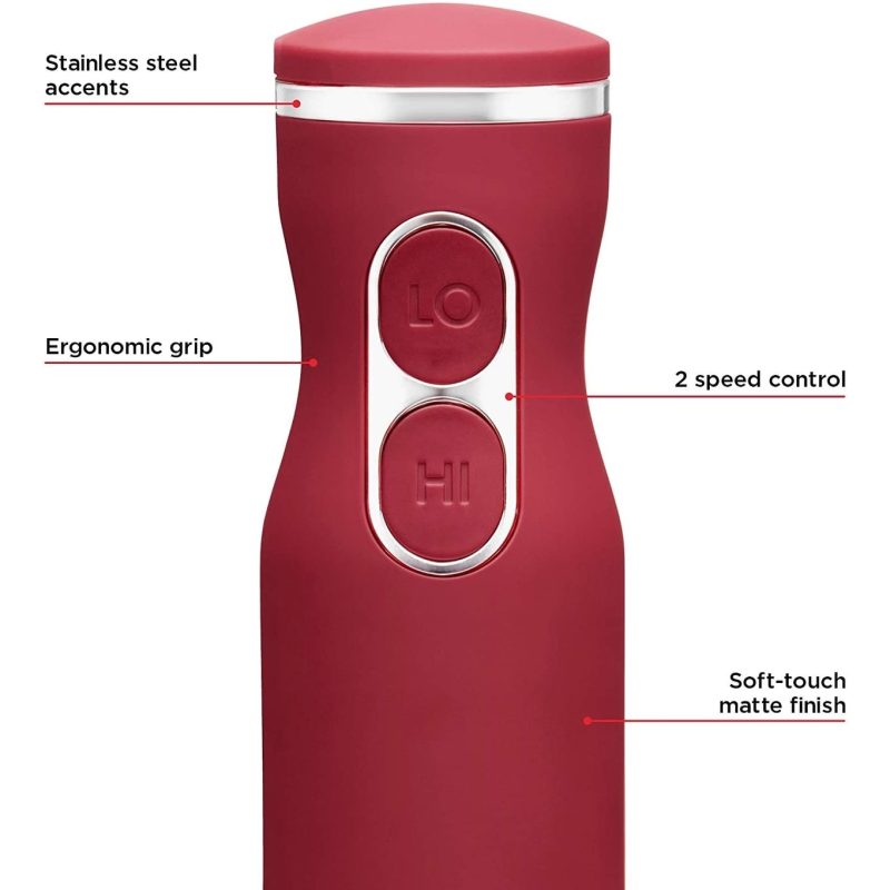 Chefman&8239Immersion Stick Hand Blender with Stainless Steel Blades, Red - Image 3